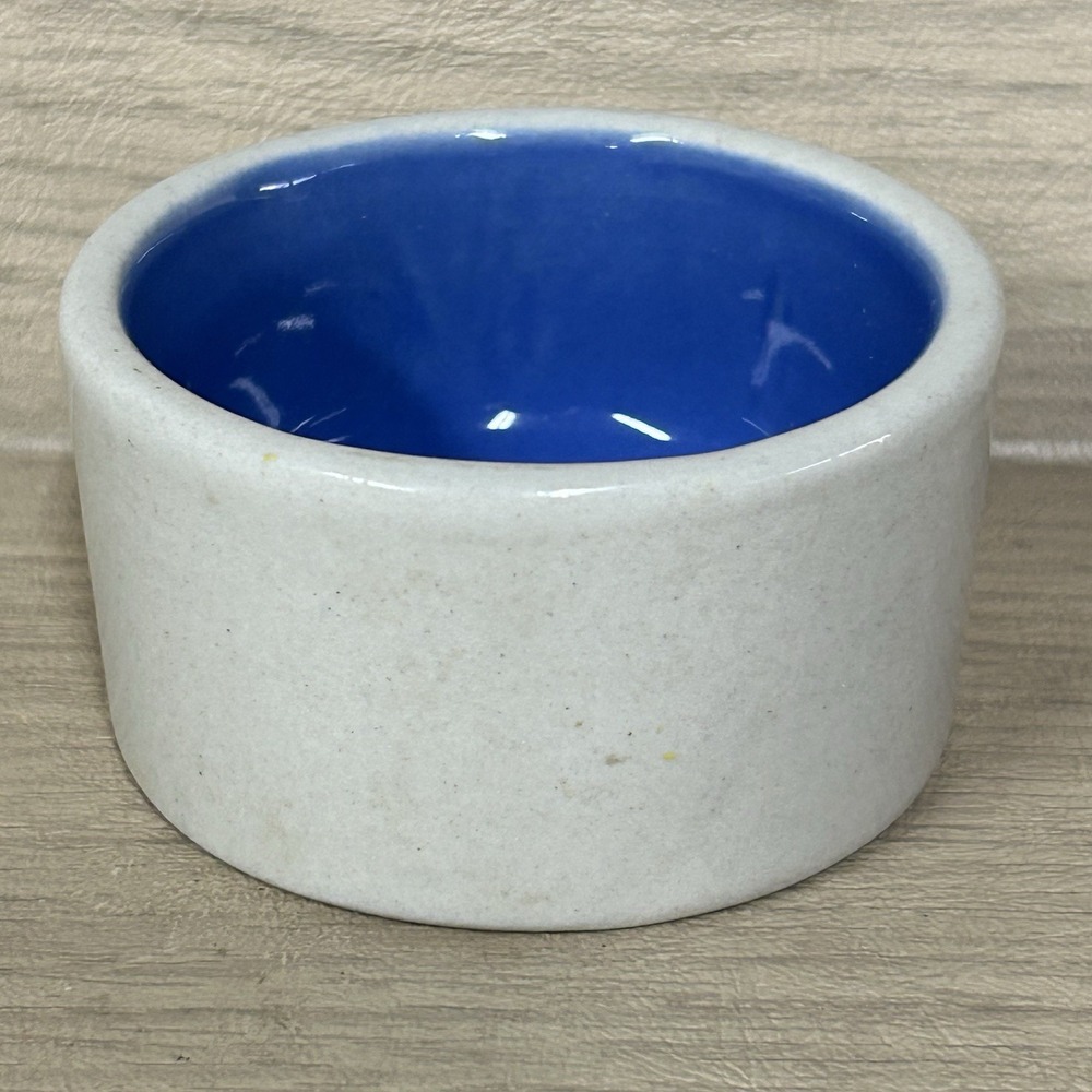 Stoneware Tan & Blue Open Crock 3" Bowl Spice trinket Dish Dog Cat Bowl Earthen - Picture 4 of 7